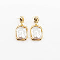 Gold Stud with Freshwater Pearl Rectangle Earrings