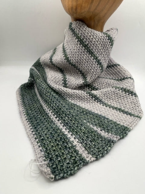 Green and Grey Merino Wool Crochet Cowl