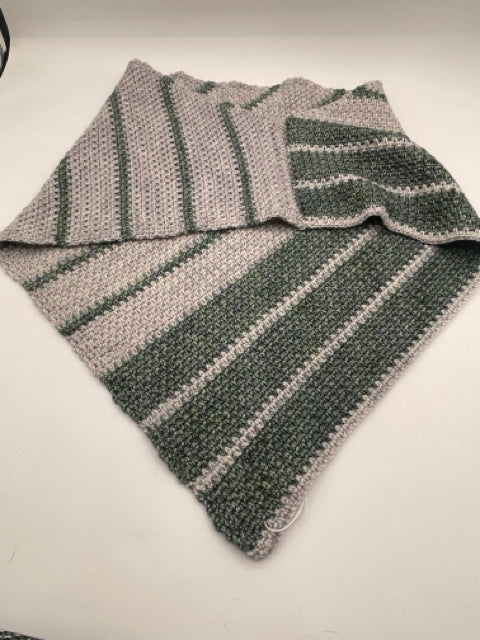 Green and Grey Merino Wool Crochet Cowl