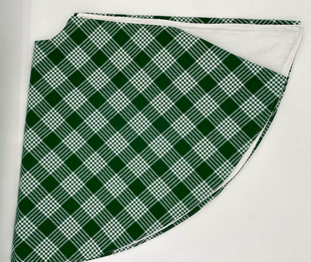 Green Plaid on White Christmas Tree Skirt