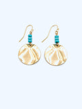 Hammered Disk with Turquoise Beads Earrings