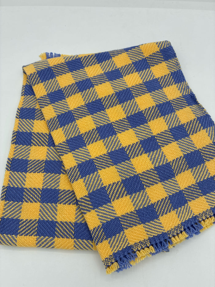 Hand Woven Checkerboard Towel - Periwinkle & Yellow