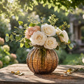 Harvest Fluted Globe Amber Glass Vase (W)