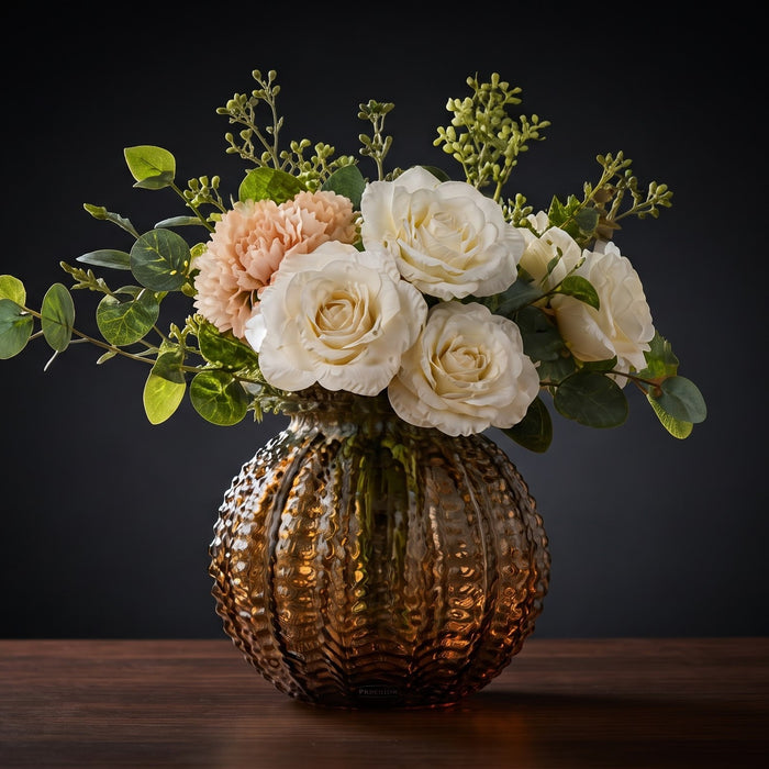 Harvest Fluted Globe Amber Glass Vase (W)