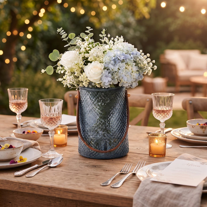 Haven Cross-Hatch Textured Glass Bucket Vase (W)