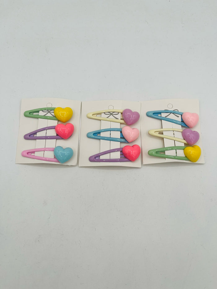 Heart Enamel Barrettes (set of 3)