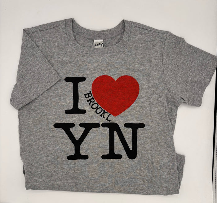 I Heart BkNY red on heather gray youth size M