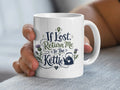 White mug with "If Lost, Return to the Kettle" and thistle graphic.