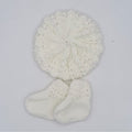 Infant White Acrylic Knit Beret Hat and Booties Set