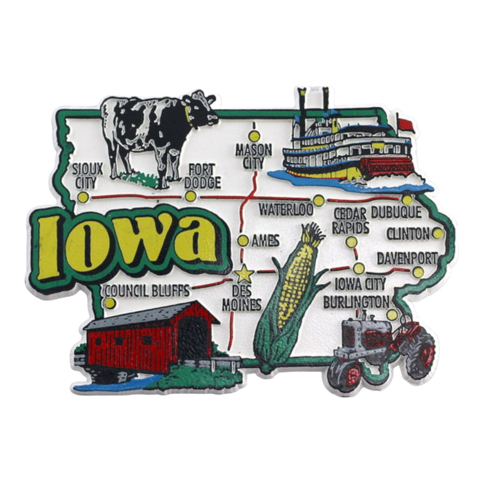 Iowa State Map and Landmarks Collage Fridge Souvenir Collectible Magnet