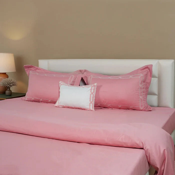 Junoon Bubble Pink (400 TC) - 100% Cotton King-Size Bedsheet + 4 Pillow Covers