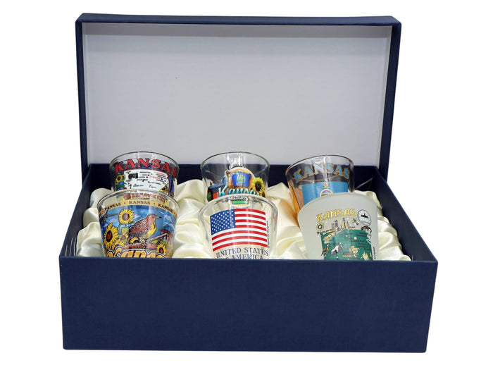Kansas United States USA Souvenir Boxed Shot Glass Set (Set of 6)