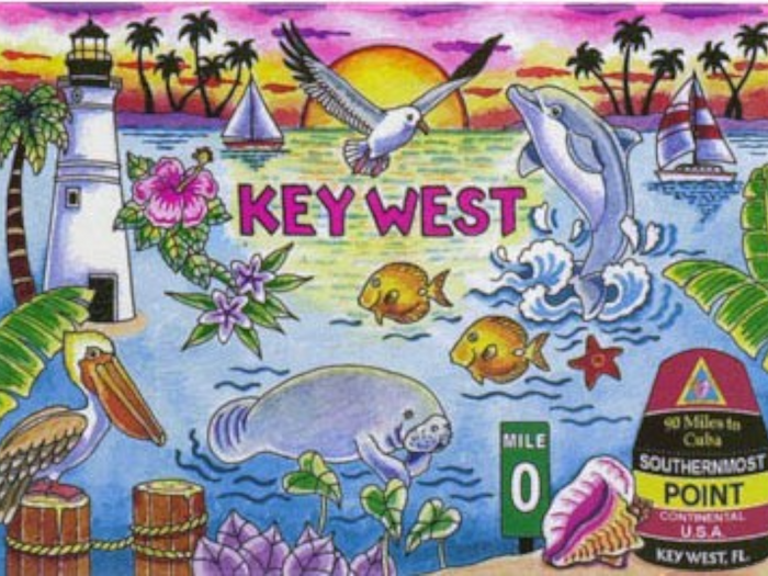 Key West Florida Map & Icons Fridge Collector's Souvenir Magnet 2.5 inches X 3.5 inches