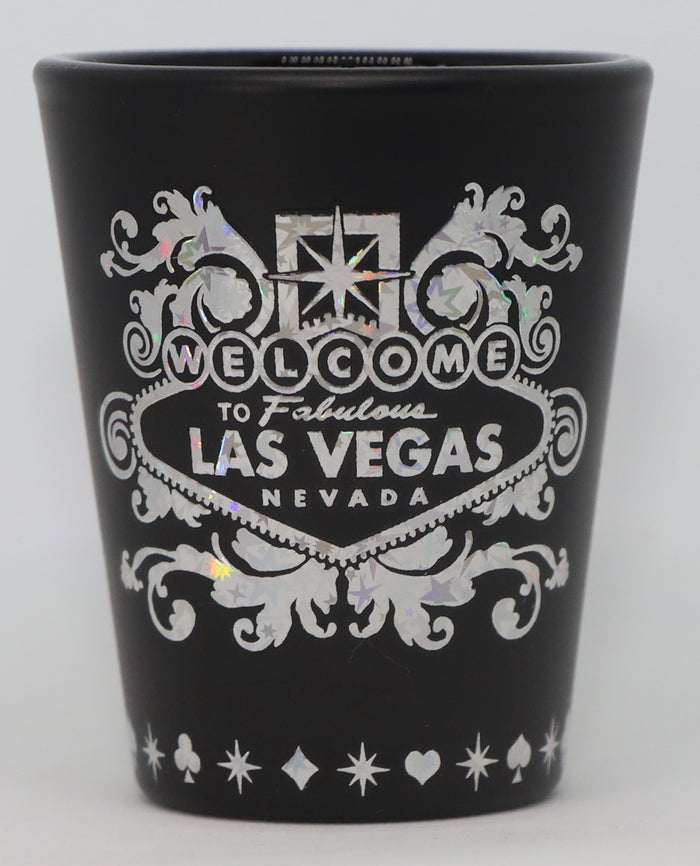 Las Vegas Nevada Sign Silver Foil Black Shot Glass