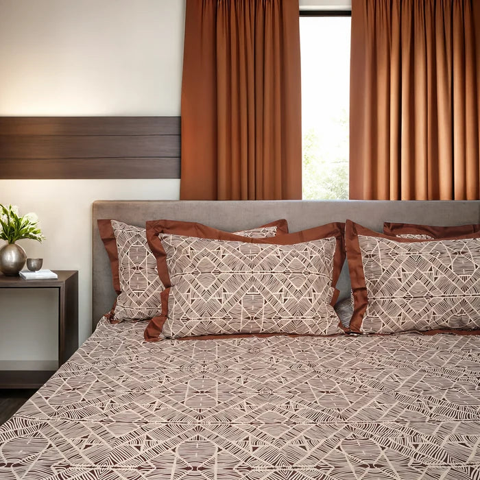 Laska Brown Obs (150 TC) - 100% Cotton King-Size Bedsheet + 2 Pillow Covers