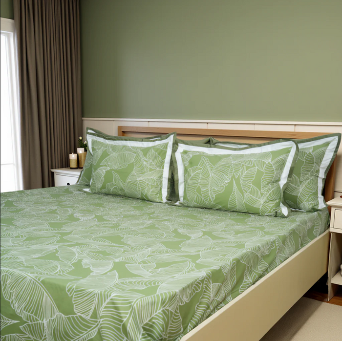 Lavish Olive Grove 100% Cotton King-Size Bedsheet + 2 Pillow Covers