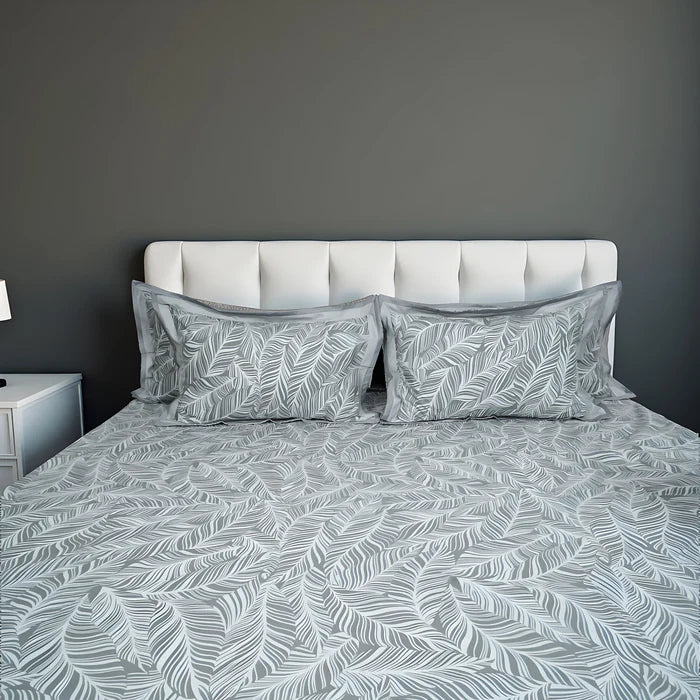 Lavish Palm Veil 100% Cotton King-Size Bedsheet + 2 Pillow Covers