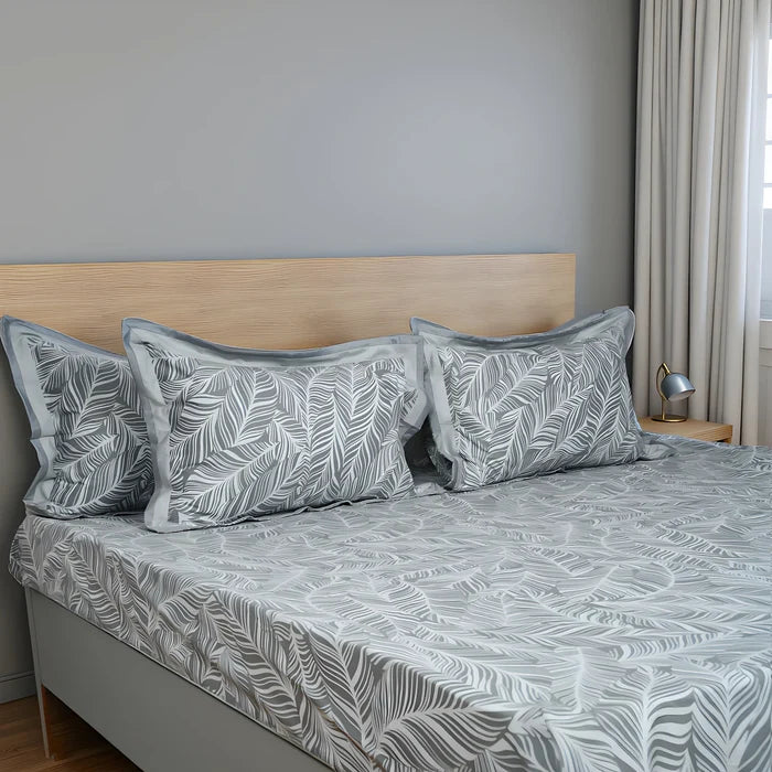 Lavish Palm Veil 100% Cotton King-Size Bedsheet + 2 Pillow Covers