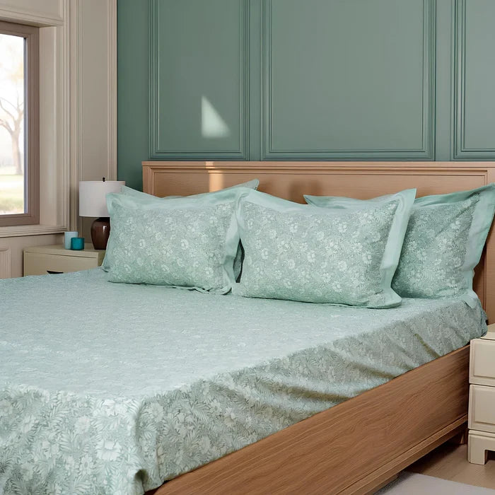 Lavish Sage Green 100% Cotton King-Size Bedsheet + 2 Pillow Covers