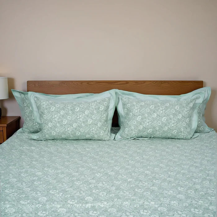 Lavish Sage Green 100% Cotton King-Size Bedsheet + 2 Pillow Covers