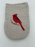 Linen Oven Mitt with Embroidered Cardinal