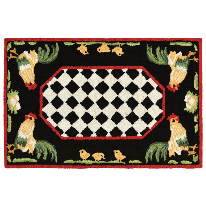 Liora Manne Frontporch Rooster Indoor Outdoor Area Rug Black