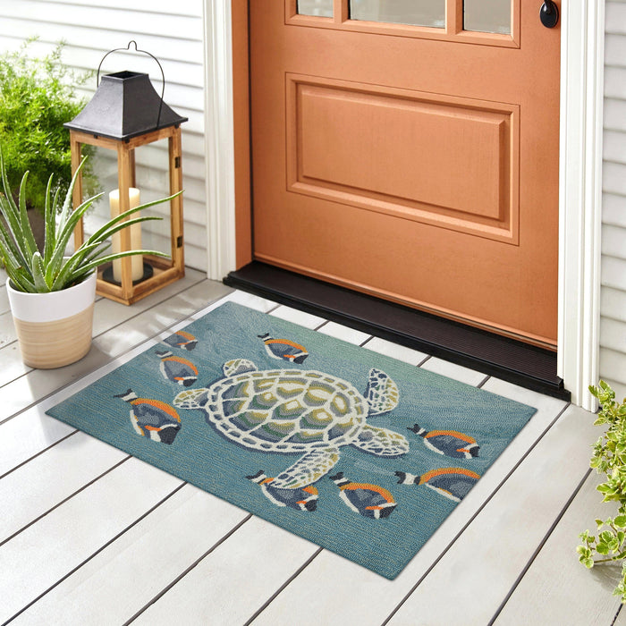 Liora Manne Frontporch Turtle And Fish Indoor Outdoor Rug Ocean