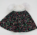 Long Candycane Dress w/Sheer Sleeves and Silver Sequin Trim for 18" Doll