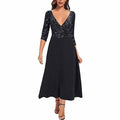 Long Sleeves Sequin Prom Dress V Neck Maxi Cocktail Dress