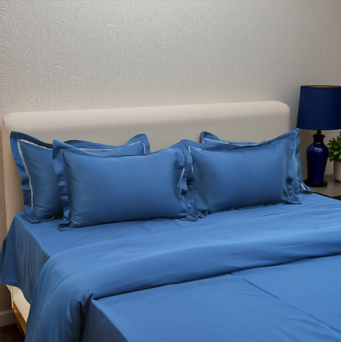 Luxor Deep Ocean (300 TC) - 100% Cotton King-Size Bedsheet + 2 Pillow Covers