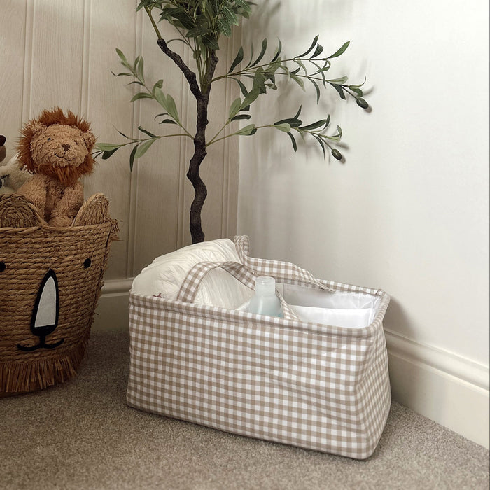 Mabel & Fox - Gingham Nappy Caddy - Beige - Mabel & Fox