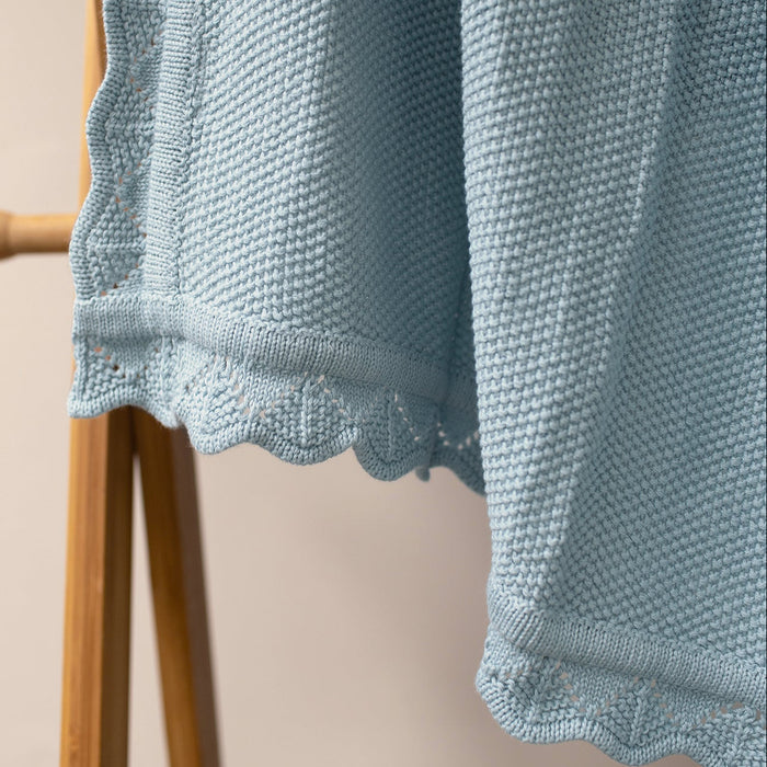 Mabel & Fox - Personalised Knitted Baby Blanket - Sky Blue - Mabel & Fox