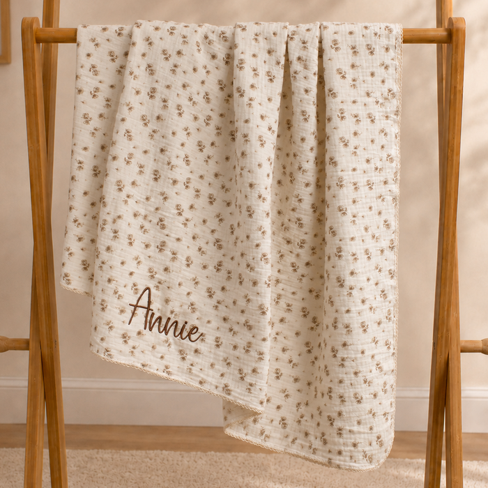 Mabel & Fox - Personalised Baby Muslin Cotton Blanket - Camellia