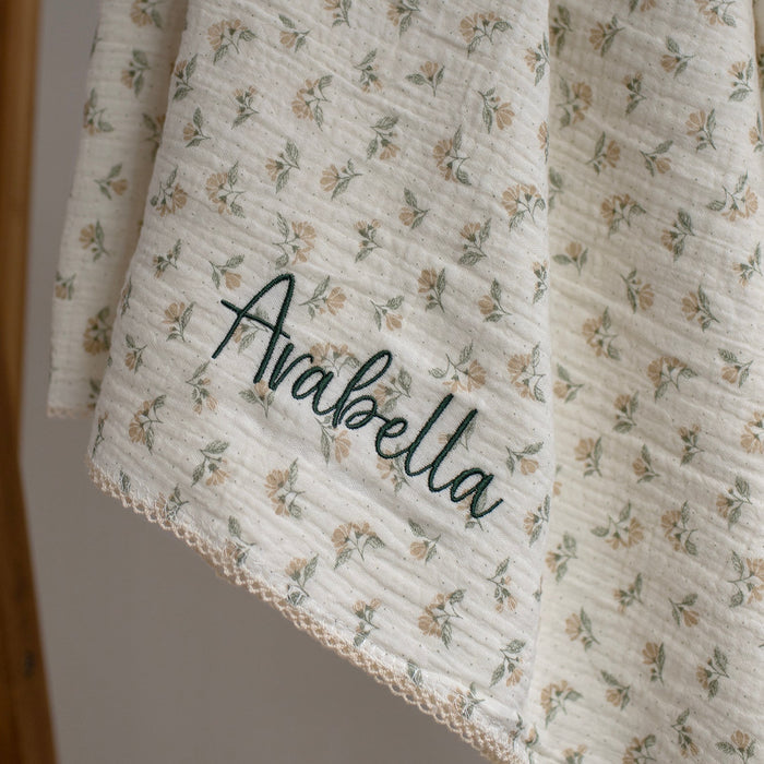 Mabel & Fox - Personalised Baby Muslin Cotton Blanket - Dainty Floral - Mabel & Fox