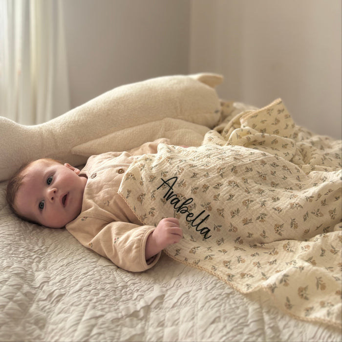 Mabel & Fox - Personalised Baby Muslin Cotton Blanket - Dainty Floral - Mabel & Fox