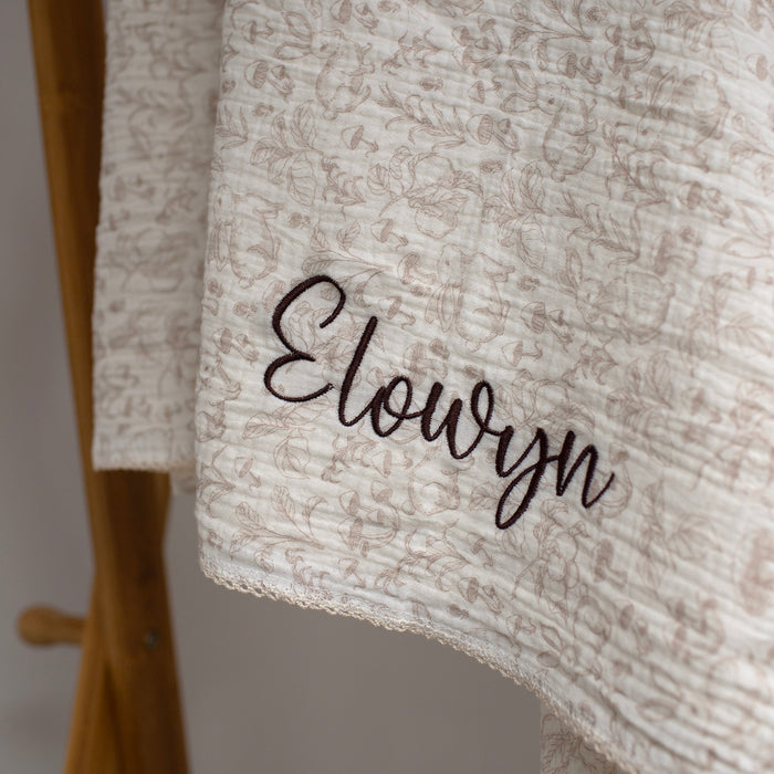 Mabel & Fox - Personalised Baby Muslin Cotton Blanket - Woodland Bunnies - Mabel & Fox
