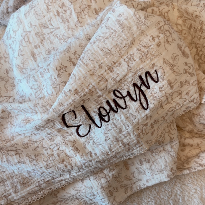 Mabel & Fox - Personalised Baby Muslin Cotton Blanket - Woodland Bunnies - Mabel & Fox