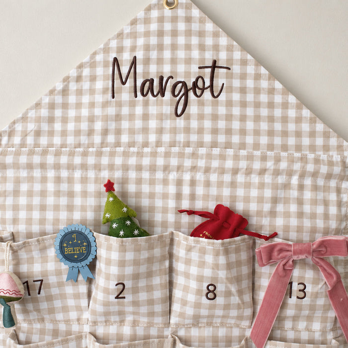 Mabel & Fox - Personalised Beige Gingham Ruffle Advent Calendar - Embroidered - Mabel & Fox