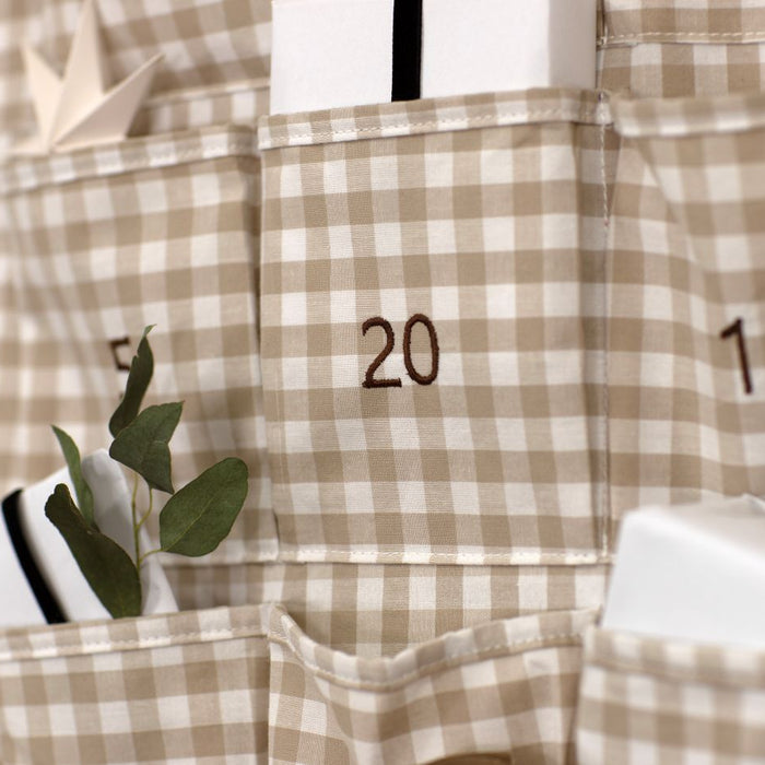 Mabel & Fox - Personalised Beige Gingham Ruffle Advent Calendar - Embroidered - Mabel & Fox