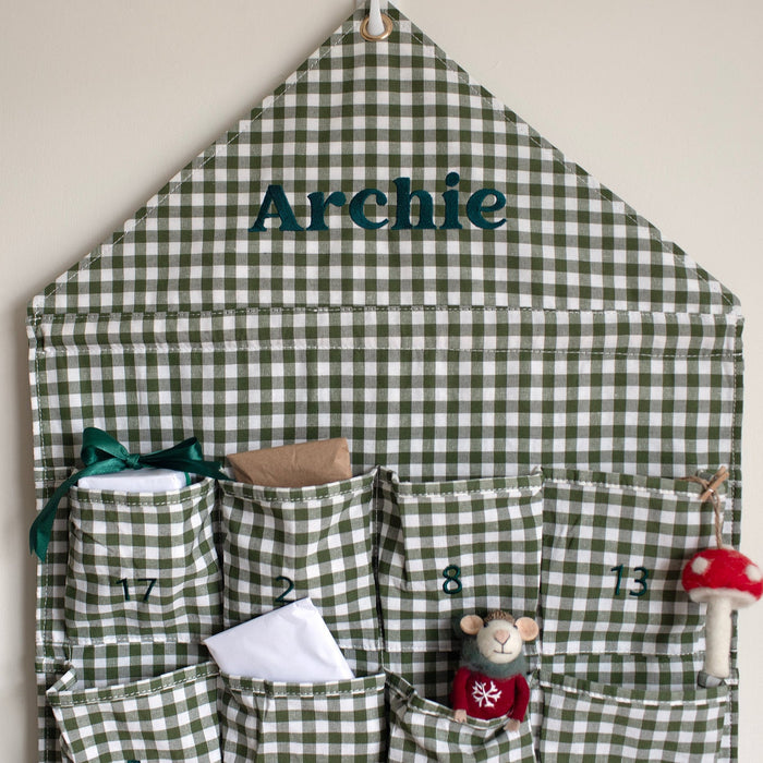 Mabel & Fox - Personalised Green Gingham Advent Calendar - Embroidered - Mabel & Fox