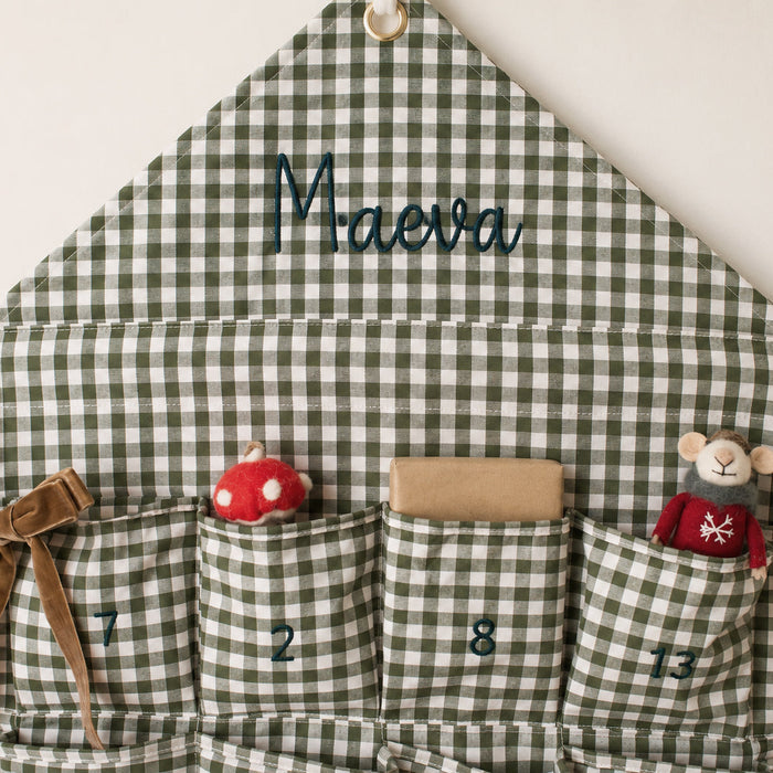 Mabel & Fox - Personalised Green Gingham Advent Calendar - Embroidered - Mabel & Fox