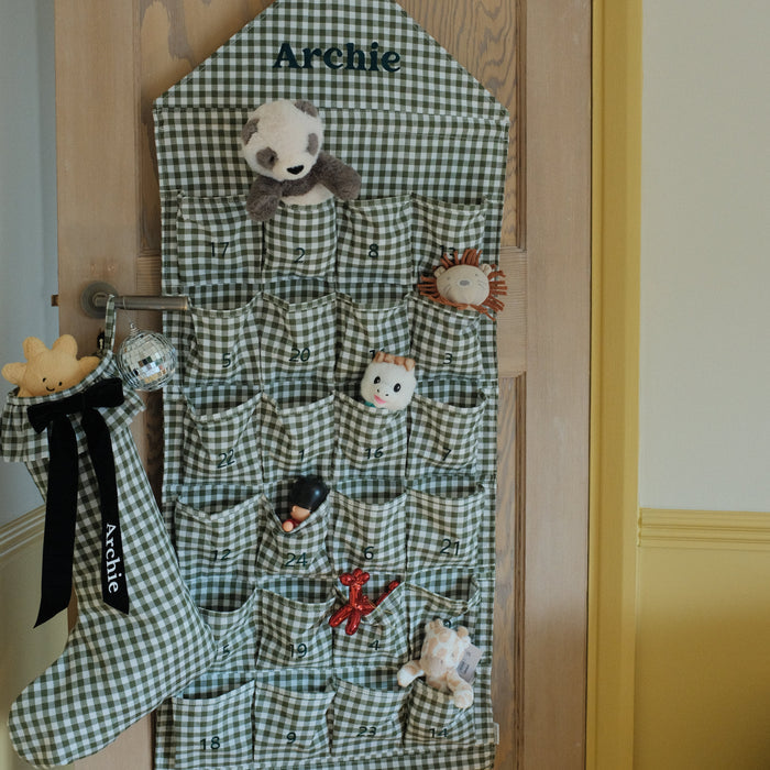 Mabel & Fox - Personalised Green Gingham Advent Calendar - Embroidered - Mabel & Fox