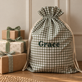 Mabel & Fox - Personalised Green Gingham Gift Sack - Embroidered