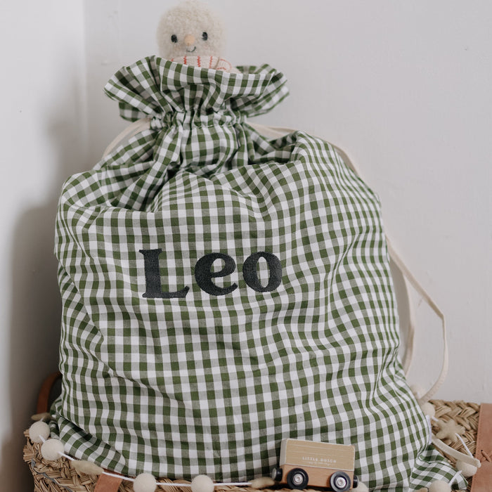 Mabel & Fox - Personalised Green Gingham Gift Sack - Embroidered - Mabel & Fox