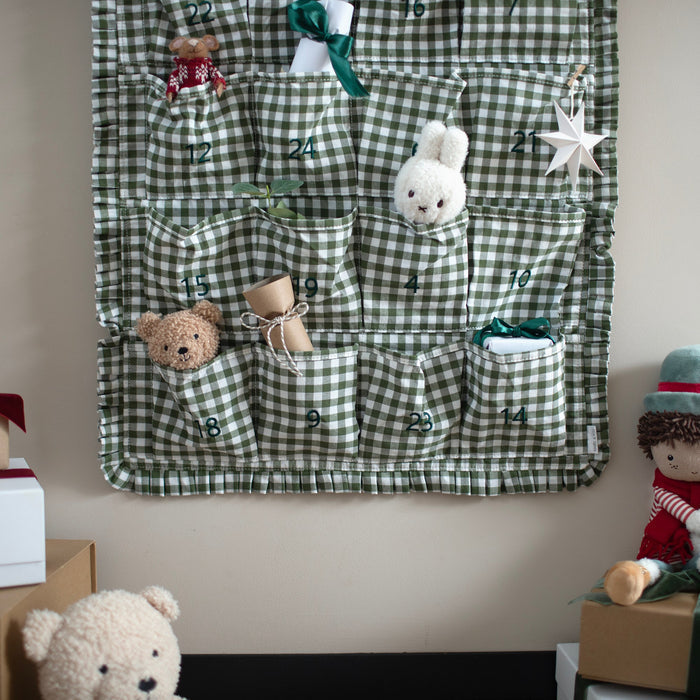 Mabel & Fox - Personalised Green Gingham Ruffle Advent Calendar - Velvet Bow - Mabel & Fox