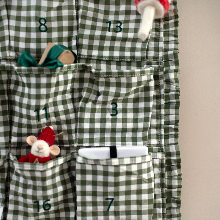 Mabel & Fox - Personalised Green Gingham Ruffle Advent Calendar - Velvet Bow - Mabel & Fox