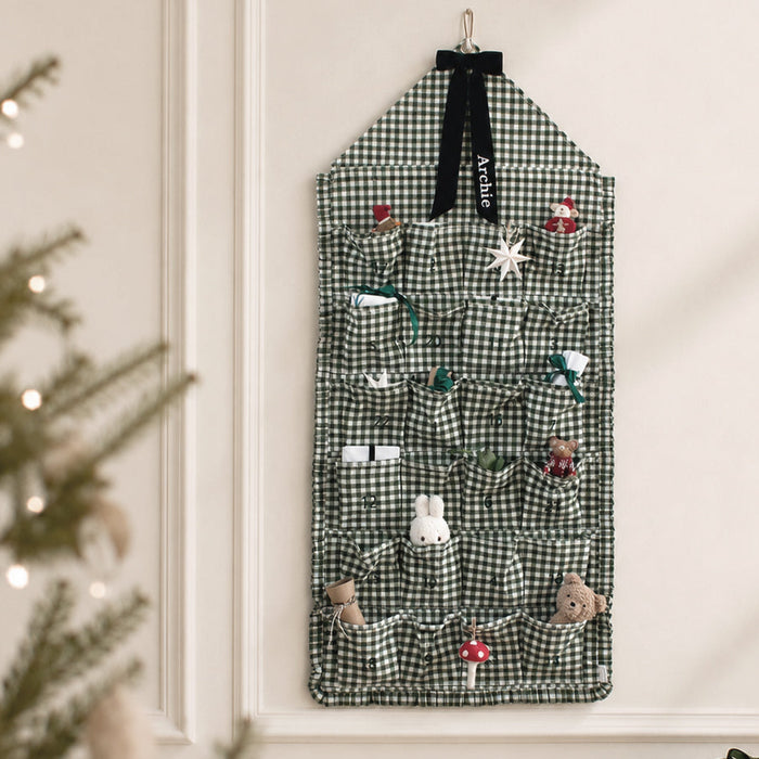 Mabel & Fox - Personalised Green Gingham Ruffle Advent Calendar - Velvet Bow - Mabel & Fox