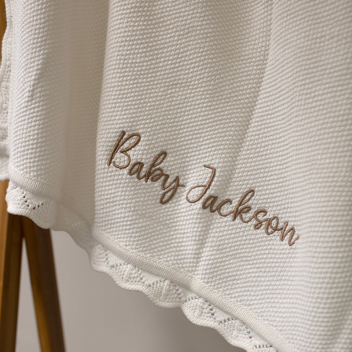 Mabel & Fox - Personalised Knitted Baby Blanket - Cloud White - Mabel & Fox