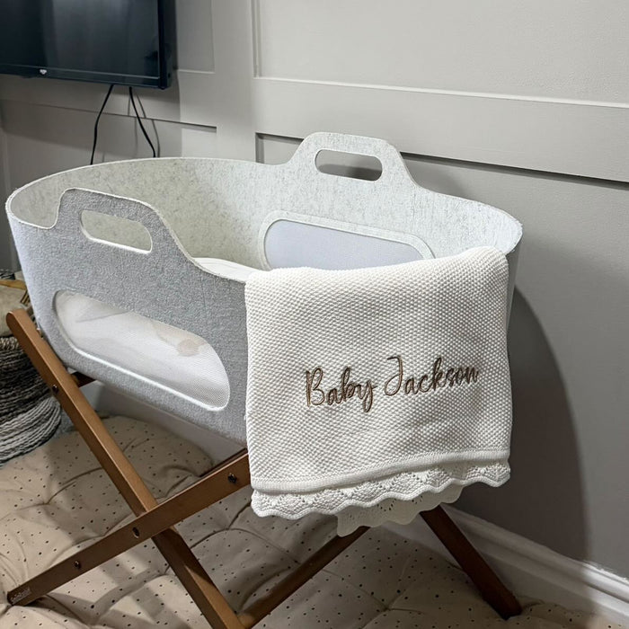 Mabel & Fox - Personalised Knitted Baby Blanket - Cloud White - Mabel & Fox