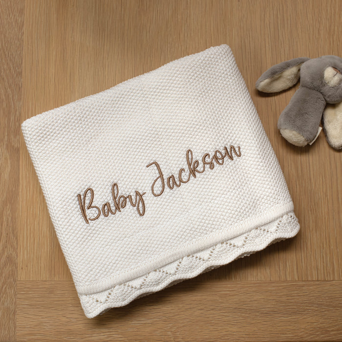 Mabel & Fox - Personalised Knitted Baby Blanket - Cloud White - Mabel & Fox